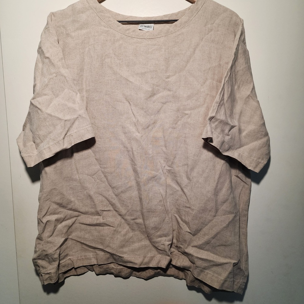 CP Shades Linen Top Womens L Oatmeal Excellent Short Sleeve Relaxed Fit Boxy